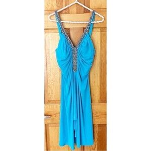 JS Boutique Dress Sz 10 Tiffany Blue Beaded Sequin Sleeveless Cocktail Prom